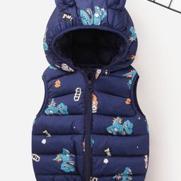 Mark & Mia Sleeveless Hooded Padded Jacket With Dino Print & Ear Applique - Navy Blue-image-79