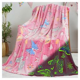 Happy Hues Pink Butterfly Glow in The Dark Blanket- 200 x 150 cm Queen size Super Soft Fluffy Flannel Fleece All Season Blanket-24
