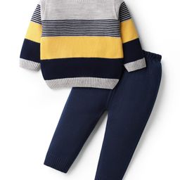 Babyhug Knit Full Sleeves Striped Pullover Sweater Set - Multi Colour-image-12