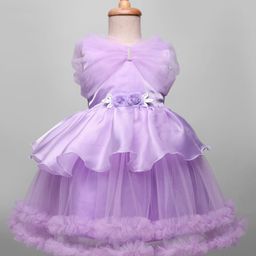 Bluebell Net Woven Sleeveless Party Frock With Floral Corsage - Lavender-picture-5