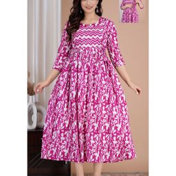 NEVISHA STYLE Cotton Woven Three Fourth Sleeves Floral Printed Maternity Kurta With Nursing Access - Purple-image-58