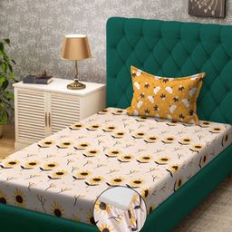Myntra Elegant Homes Peach Floral 400 TC Single Fitted Bedsheet Set 2.25m x 1.5m-18