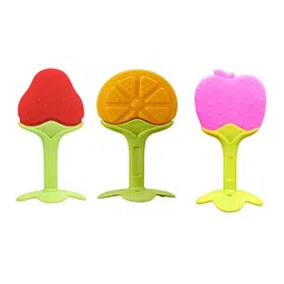 Kritiu Set Of 3 Textured Fruit Shaped Silicone Stand Teether-2
