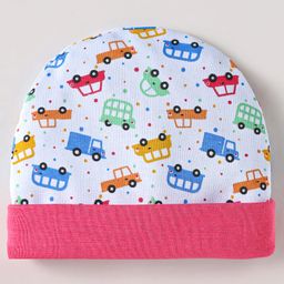 Ben Benny Interlock Knit Cap Mittens & Booties With Vehicle Print - White image 3
