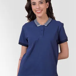 Numero Uno Women Solid Polo Collar Cotton T-shirt-image-42