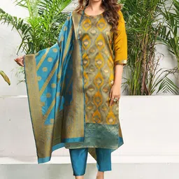 SANISA Women Woven Design Kurta with Trousers & Dupatta-picture-17