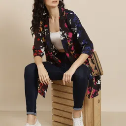 Qurvii Abstract Printed Longline Open Front Shrug image 2