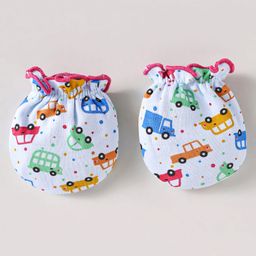 Ben Benny Interlock Knit Cap Mittens & Booties With Vehicle Print - White image 5