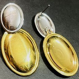 ANAMIKA Women Gold And Silver Tone Oval Shape Stainless Steel Drop Earrings-picture-25