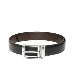 Ultimo Men Black & Coffee Brown Textured Reversible Formal Belt-image-82