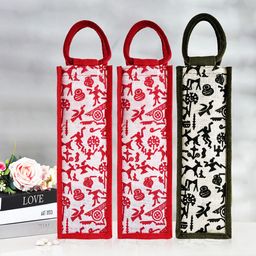 Kuber Industries 3 Pcs Printed Jute Handheld Bag image 1
