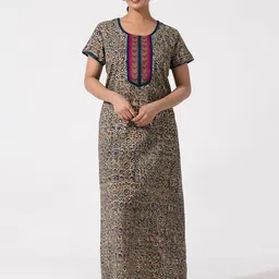 Maybell Women Round Neck Printed Maxi Nightdress-image-7