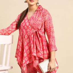 Anouk Women Bandhani Foil Printed Angrakha Pure Cotton Top With Trousers-picture-25