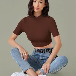 dream beauty fashion Dream Beauty top-60-bullet-coffee Women's High Neck Fitted Crop Top-picture-9