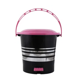 Kuber Industries Black & Pink Striped Pedal Dustbin With Handle - 10 L image 5