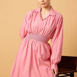 MINT STREET Shirt Collar Fit & Flare Cotton Dress-image-44