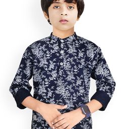 MADE IN THE SHADE Boys Floral Printed Band Collar Cotton Straight Kurta-picture-53