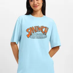 JUNEBERRY Women Typography Printed Round Neck Pure Cotton Oversized T-shirt-image-90