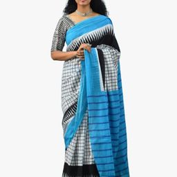 clothonus Checked Block Print Pure Cotton Saree-18