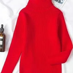 DESNUDA Unisex Kids Red Woollen Striped Turtle Neck Pullover-picture-20