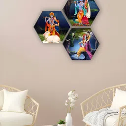 SAF Blue & Green 3 Pieces Radha Krishna Wooden Painting Wall Arts-image-98