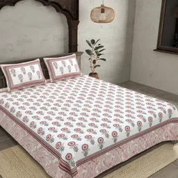 JAIPUR FABRIC Pink & White Floral 180 TC King Bedsheet with 2 Pillow Covers-picture-40