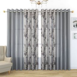 Galaxy Home Decor Grey & White 4 Pieces Floral Printed Sheer Door Curtains-image-63