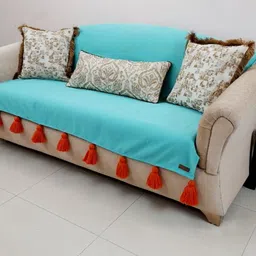 THROWPILLOW Turquoise Blue & Orange Solid Polyester 1 Piece Sofa Cover-28
