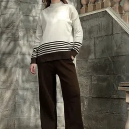 KVETOO Striped High Neck Sweater With Trousers Co-Ords-picture-42