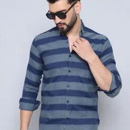 Indian Needle Men Classic Button-Down Collar Striped Cotton Casual Shirt-image-94