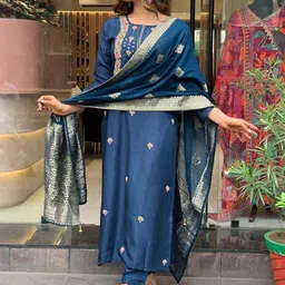 Lilots Embroidered Regular Round Neck Thread Work Kurta With Trousers And Dupatta-picture-46