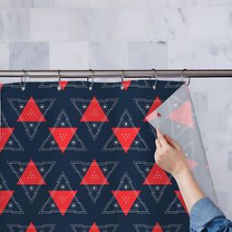 ArtzFolio Navy Blue & Red Geometric Printde Shower Curtain-image-4