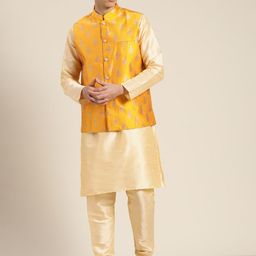SOJANYA Silk Cotton Kurta With Churidar & Nehru Jacket-47