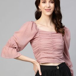 plusS Pink Self Design Crop Top-image-12