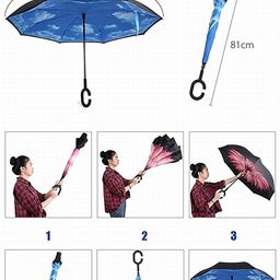 primefair Double Layer Inverted Reversible Windproof Upside Down Umbrellas with C-Shaped Handle for Women and Men image 2