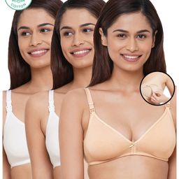 Inner Sense Organic Antimicrobial Soft Nursing Bra Pack Of 3 - Beige White-image-58