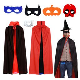 Sarvda Halloween And Vampire Costume Theme Cape Sleeves Reversible Vampire Robe With Felt Mask Scary Teeth And Hat - Black-image-16