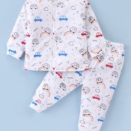 Simply Foam Full Sleeves Winter Night Suit Car Print - White-image-85