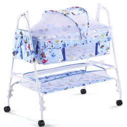 Babyhug Cozy Cloud Baby Cradle with Mosquito Net & Storage Basket - Blue-3