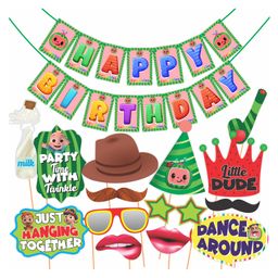 Wobbox Happy Birthday Props Happy Birthday Banner Cocomelon Theme Decoration Items Green -Pack Of 15-17