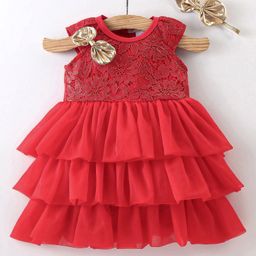 Mark & Mia Sleeveless Party Wear Frock Style Onesie With Bow Applique - Red-image-85