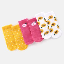 Cute Walk By Babyhug Anti-Bacterial Ankle Length Socks Polka Dot & Floral Design Pack Of 3 - Multicolor-image-87