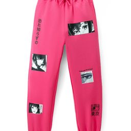 Pine Kids Cotton Knit Full Length  Lounge Pant with Anime Print - Pink-image-80