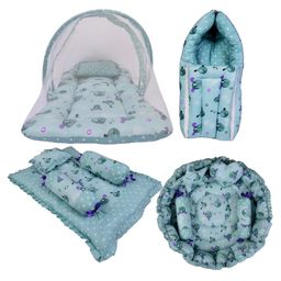 Babytoons New Born Bedding Combo of Mattress with Net | Baby Sleeping Bag | 4Pcs Gadda Set | Nest Bed with 4 Pillows (0-12 Months) Green-6
