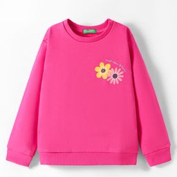 UCB Cotton Knit Full Drop Shoulder Sleeves Sweatshirt with Floral Print - Dark Pink-image-92