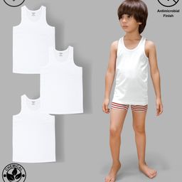 TRESNOVA Cotton Pack Of 3 Sleeveless Anti Microbial Finish Solid Vests - White-picture-5