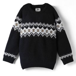 Yellow Apple Knit Full Raglan Sleeves Pullover Sweater with Chevron Design - Navy Blue-image-73