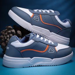 asian Colour Blocked With Lace Up Sneakers - White & Blue-picture-23