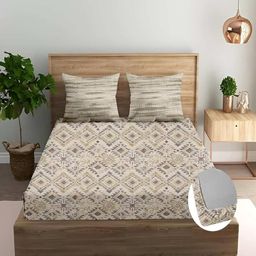Trance Home Linen Silken Mosaic Taupe Cotton 180TC 72x60 inch Fitted Bedsheet 2 Pillow Covers-image-95