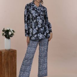 JAGNA Floral Printed Cotton Top & Trousers Co-Ords Set-picture-42